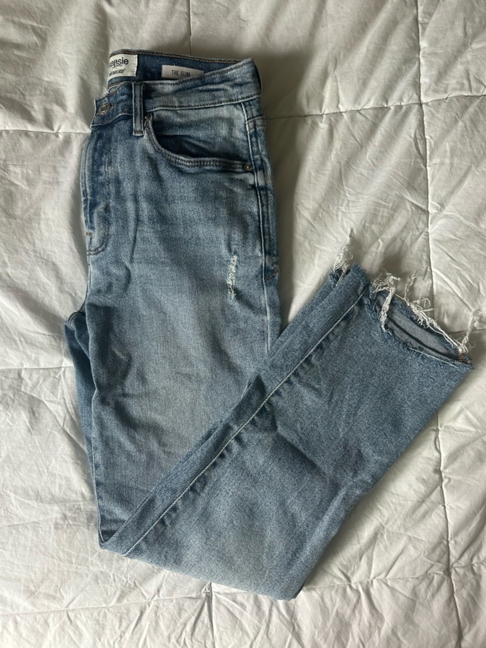 kenzie Light Blue Straight Leg Jeans with Raw Hem